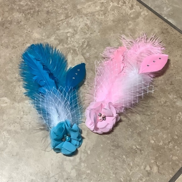 🍒 FEATHER HAIR PIECE FASCINATOR FLOWER BOHO BURLESQUE DANCER BLING PERFORMER - Picture 4 of 8